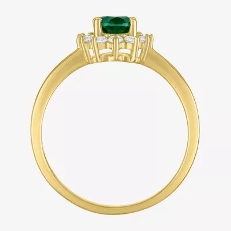 Womens Lab Created Gemstone & 1/4 CT. T.W. Grown Diamond 10K Gold Halo Cocktail Ring