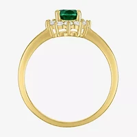 Womens Lab Created Gemstone & 1/4 CT. T.W. Grown Diamond 10K Gold Halo Cocktail Ring