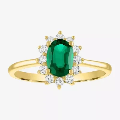 Womens Lab Created Gemstone & 1/4 CT. T.W. Grown Diamond 10K Gold Halo Cocktail Ring