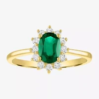 Womens Lab Created Gemstone & 1/4 CT. T.W. Grown Diamond 10K Gold Halo Cocktail Ring