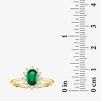 Womens Lab Created Gemstone & 1/4 CT. T.W. Grown Diamond 10K Gold Halo Cocktail Ring