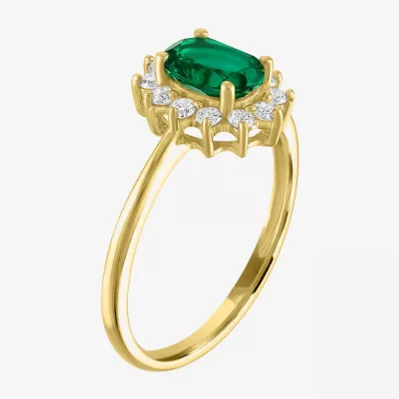 Womens Lab Created Gemstone & 1/4 CT. T.W. Grown Diamond 10K Gold Halo Cocktail Ring