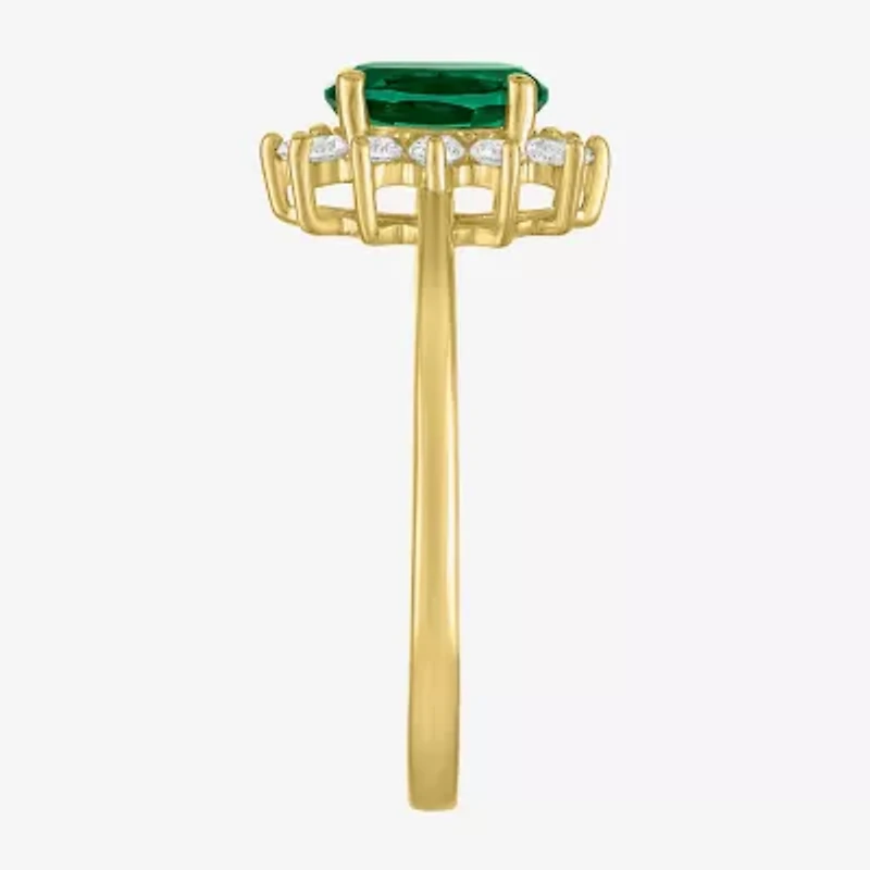 Womens Lab Created Gemstone & 1/4 CT. T.W. Grown Diamond 10K Gold Halo Cocktail Ring