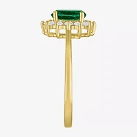 Womens Lab Created Gemstone & 1/4 CT. T.W. Grown Diamond 10K Gold Halo Cocktail Ring
