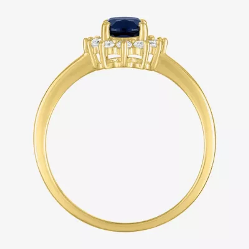 Womens Lab Created Gemstone & 1/4 CT. T.W. Grown Diamond 10K Gold Halo Cocktail Ring