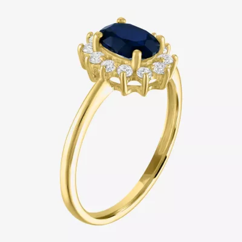Womens Lab Created Gemstone & 1/4 CT. T.W. Grown Diamond 10K Gold Halo Cocktail Ring