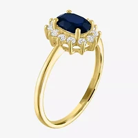 Womens Lab Created Gemstone & 1/4 CT. T.W. Grown Diamond 10K Gold Halo Cocktail Ring