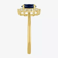 Womens Lab Created Gemstone & 1/4 CT. T.W. Grown Diamond 10K Gold Halo Cocktail Ring