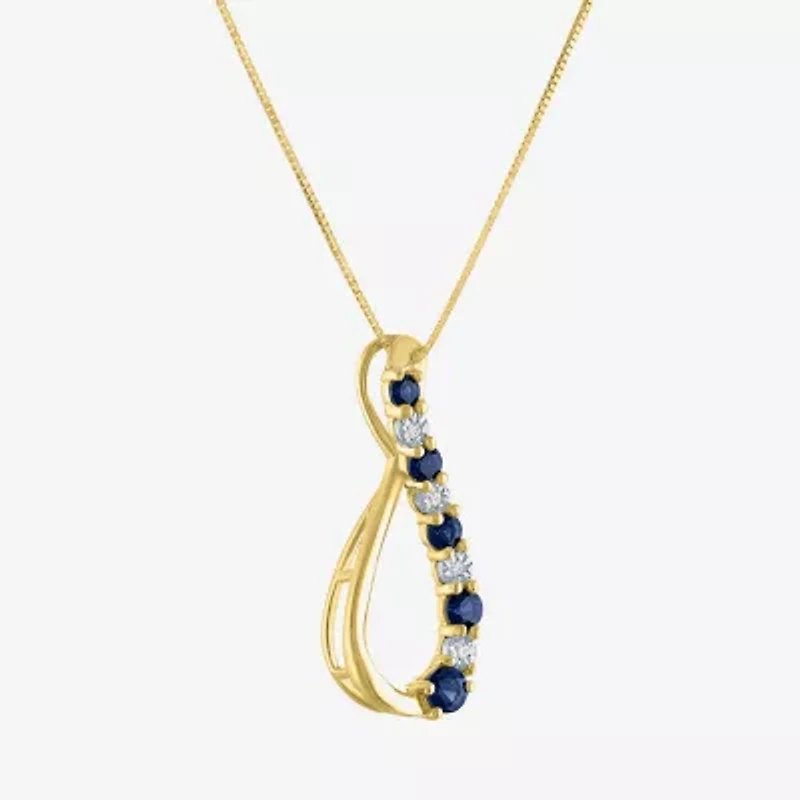 Womens Diamond Accent Lab Created Blue Sapphire 10K Gold Pear 18 Inch Pendant Necklace