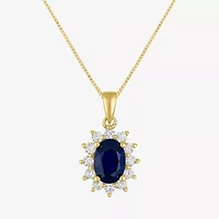 Womens Lab Created Gemstone & 1/4 CT. T.W. Grown Diamond 10K Gold Oval Pendant Necklace