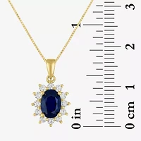 Womens Lab Created Gemstone & 1/4 CT. T.W. Grown Diamond 10K Gold Oval Pendant Necklace
