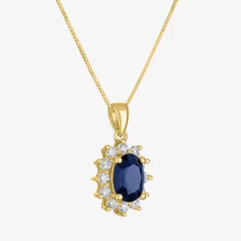 Womens Lab Created Gemstone & 1/4 CT. T.W. Grown Diamond 10K Gold Oval Pendant Necklace
