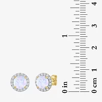 Diamond Accent Lab Created White Opal 10K Gold 9mm Round Stud Earrings