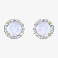 Diamond Accent Lab Created White Opal 10K Gold 9mm Round Stud Earrings