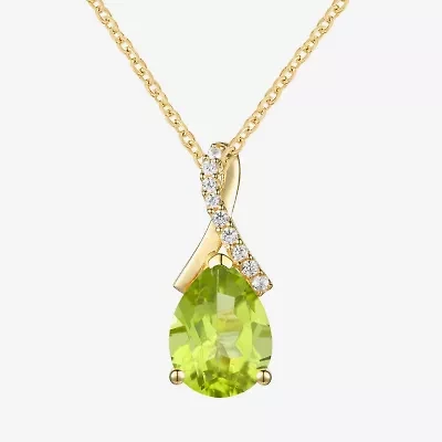 Womens Gemstone Sterling Silver or 14K Gold Over Pear Pendant Necklace