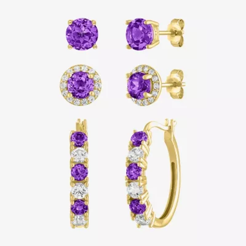 Gemstone 14K Gold Over Silver 3 Pair Jewelry Set