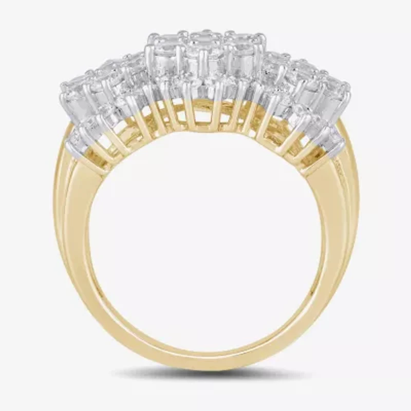 Diamond Blossom Womens 2 CT. T.W. Lab Grown White 10K Gold Cluster Cocktail Ring
