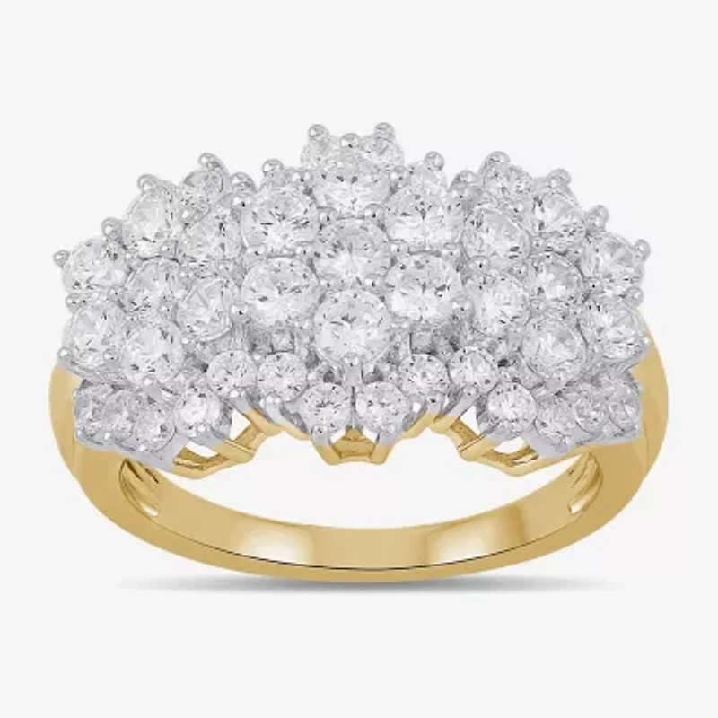 Diamond Blossom Womens 2 CT. T.W. Lab Grown White 10K Gold Cluster Cocktail Ring
