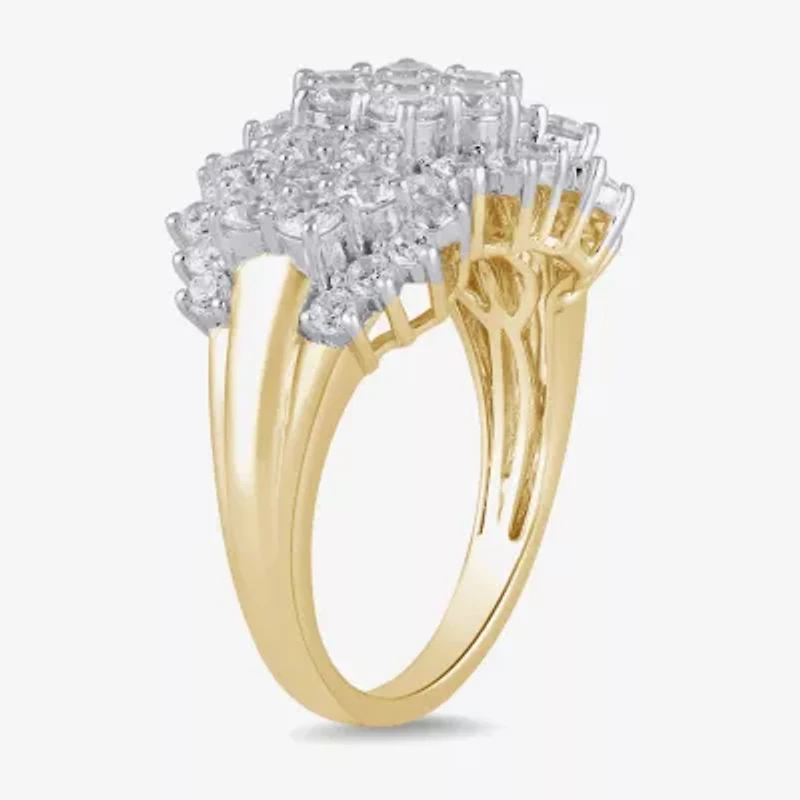 Diamond Blossom Womens 2 CT. T.W. Lab Grown White 10K Gold Cluster Cocktail Ring