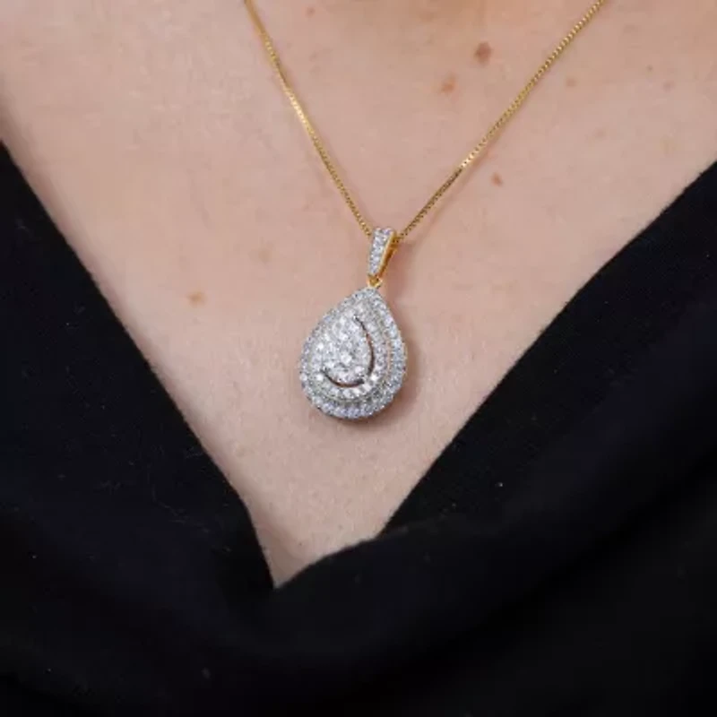 (H-I / I1) Womens 1 CT. T.W. Lab Grown White Diamond 10K Gold Pear 18 Inch Pendant Necklace