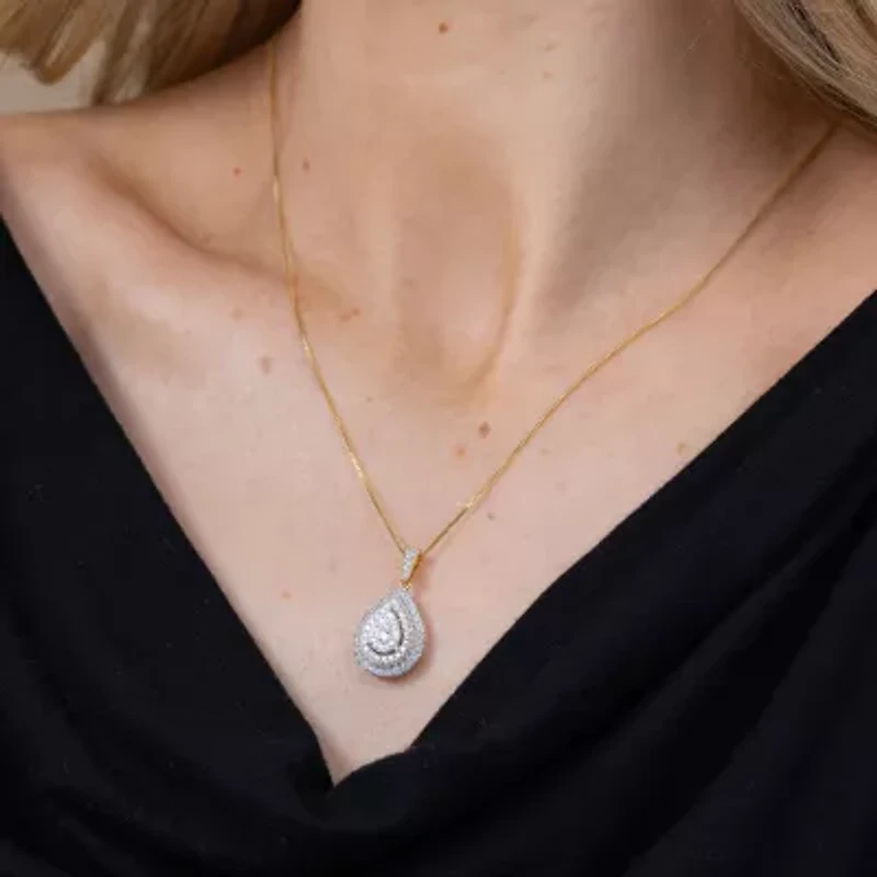 (H-I / I1) Womens 1 CT. T.W. Lab Grown White Diamond 10K Gold Pear 18 Inch Pendant Necklace