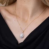 (H-I / I1) Womens 1 CT. T.W. Lab Grown White Diamond 10K Gold Pear 18 Inch Pendant Necklace