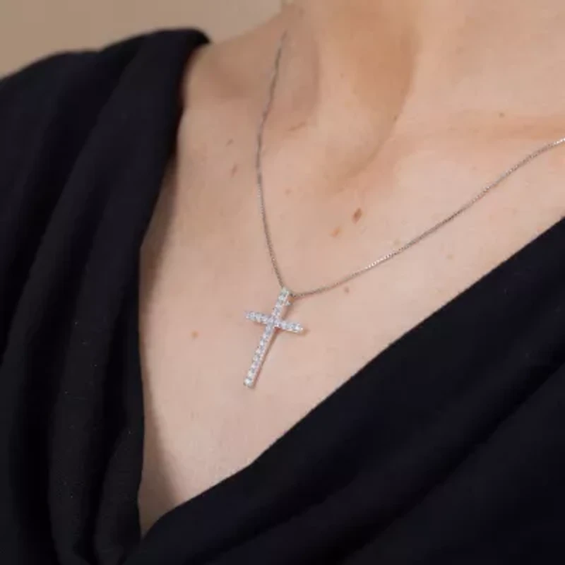(H-I / I1) Womens 1/2 CT. T.W. Lab Grown White Diamond 10K Gold Cross 18 Inch Pendant Necklace