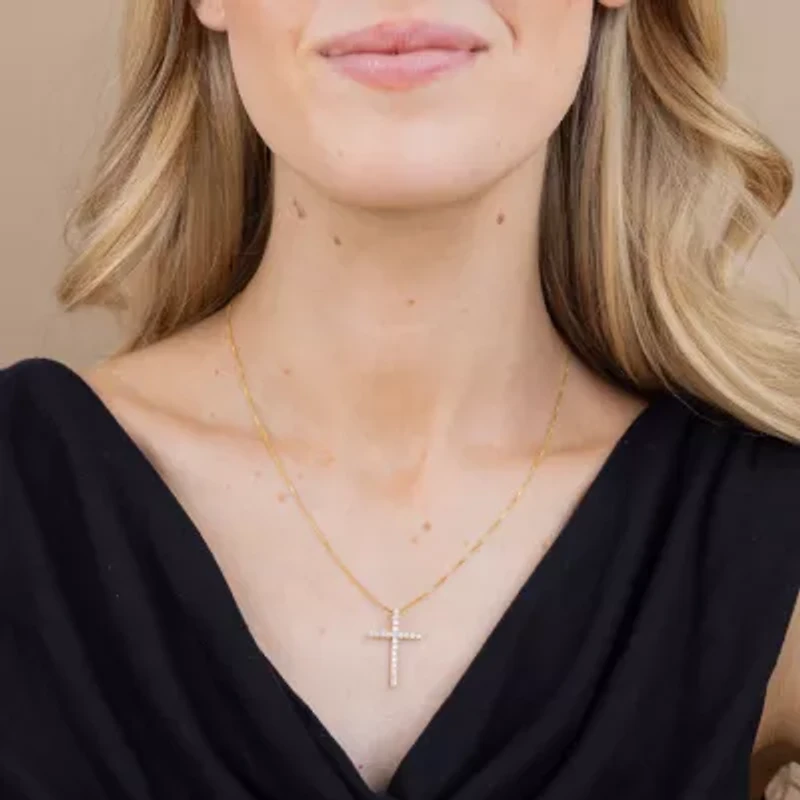 (H-I / I1) Womens 1/2 CT. T.W. Lab Grown White Diamond 10K Gold Cross 18 Inch Pendant Necklace