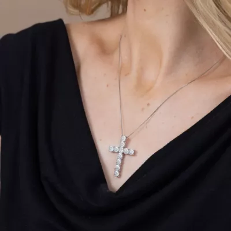 Diamond Blossom (H-I / I1) Womens 1 CT. T.W. Lab Grown White Diamond 10K White Gold Cross 18 Inch Pendant Necklace