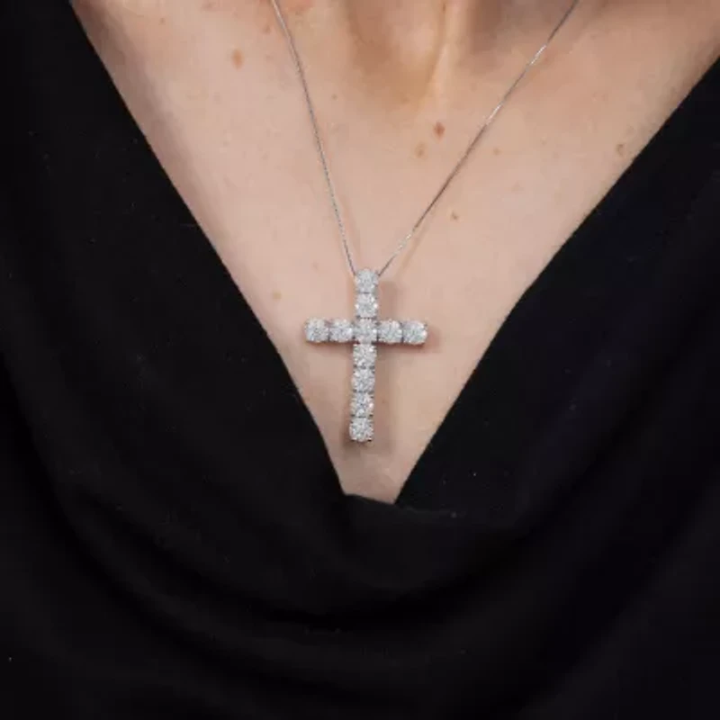 Diamond Blossom (H-I / I1) Womens 1 CT. T.W. Lab Grown White Diamond 10K White Gold Cross 18 Inch Pendant Necklace