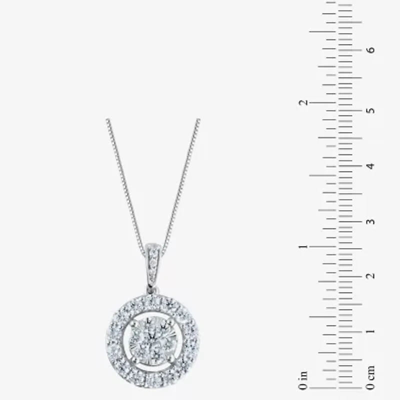Diamond Blossom (G / Si2) Womens 1 CT. T.W. Lab Grown White Diamond 10K White Gold Round 18 Inch Pendant Necklace
