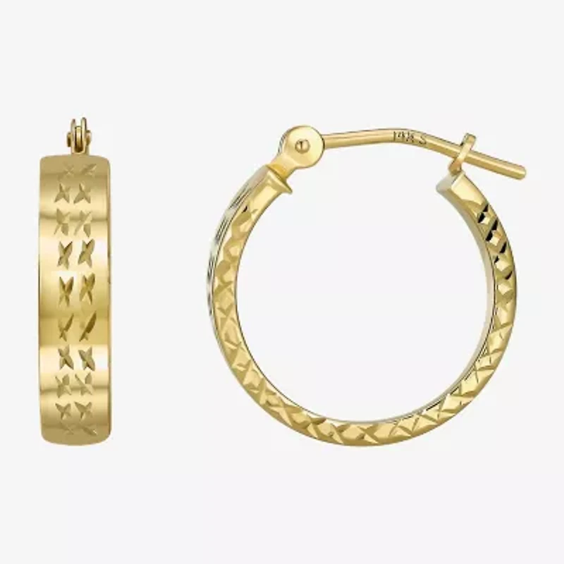 Womens 14K Gold 15mm Round Hoop Earrings