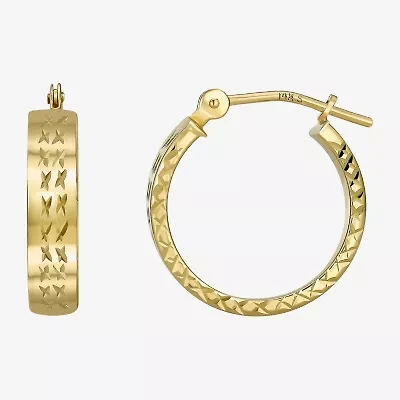Womens 14K Gold 15mm Round Hoop Earrings