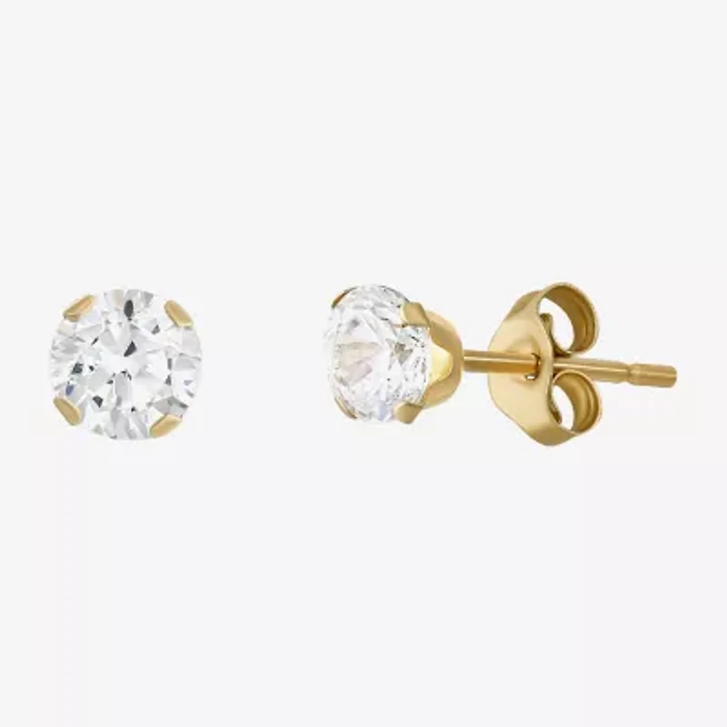 Womens Cubic Zirconia 14K Gold Ball Round 3 Pair Earring Set