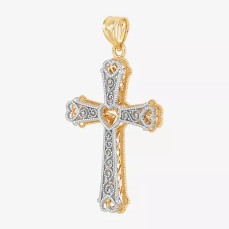 Women's 14K Two-Tone Gold Heart Cross Pendant
