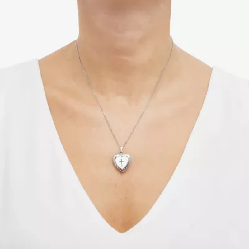 Mother-of-Pearl Heart & Cross Locket Pendant Necklace