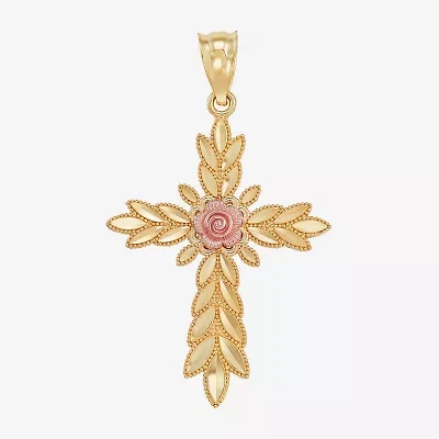 Rose Womens 14K Gold Cross Pendant