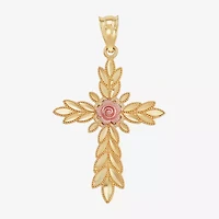 Rose Womens 14K Gold Cross Pendant