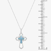 DiamonArt® Womens Blue Cubic Zirconia Sterling Silver Cross Pendant Necklace