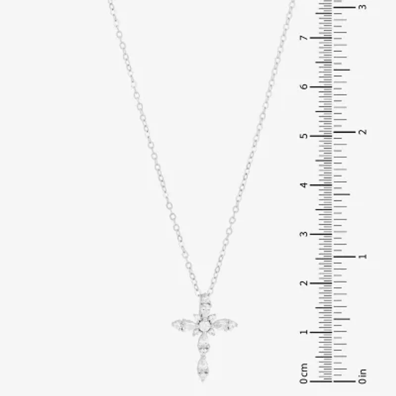 Diamonart Womens White Cubic Zirconia Sterling Silver Cross 18 Inch Pendant Necklace