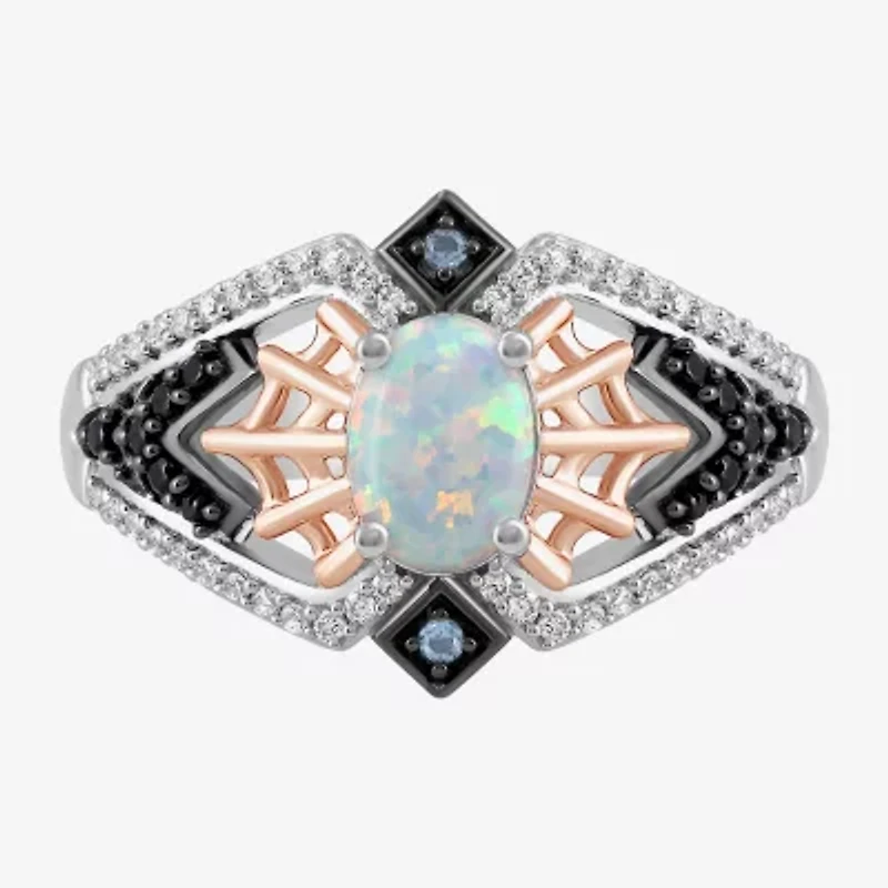 Marvel Fine Jewelry Womens 1/4 CT. T.W. Lab Created White Opal 14K Rose Gold Over Silver Oval Spiderman Cocktail Ring