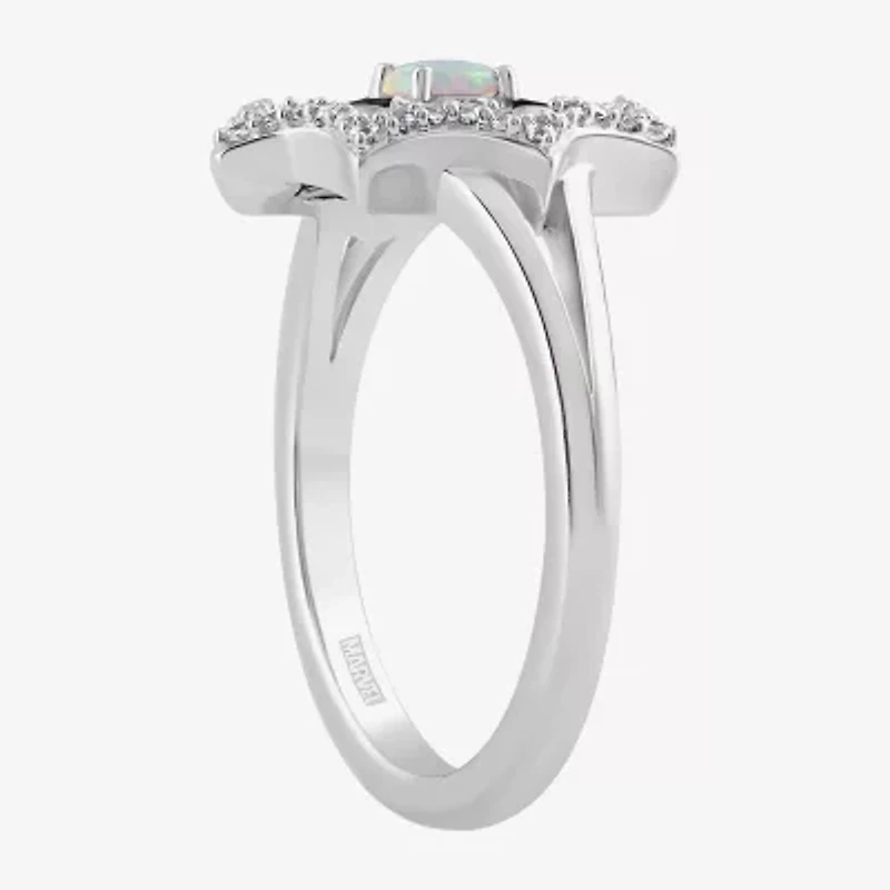Marvel Fine Jewelry Womens 1/8 CT. T.W. Lab Created White Opal 14K Rose Gold Over Silver Spiderman Cocktail Ring
