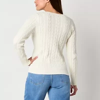 St. John's Bay Womens V Neck Long Sleeve Cable Knit Pullover Sweater