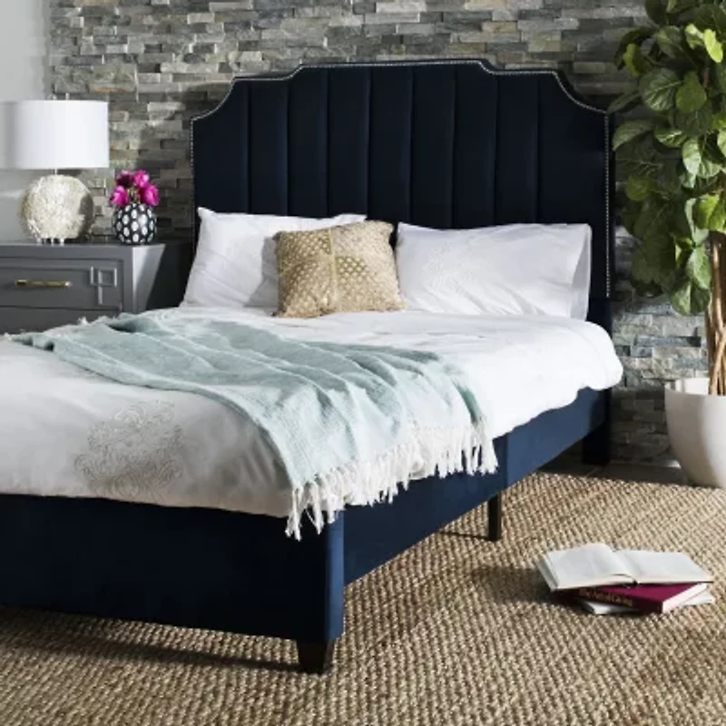 Streep Velveteen Vertical Channel Stitched Upholstered  Bed