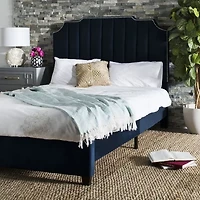 Streep Velveteen Vertical Channel Stitched Upholstered  Bed