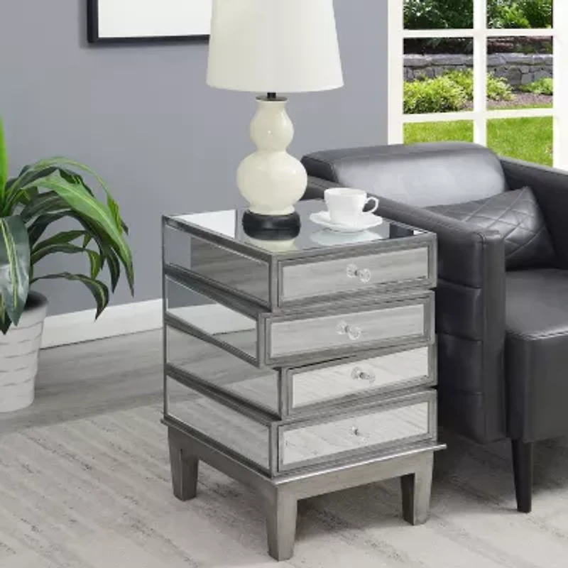 Gold Coast Living Room Collection Mirrored 4-Drawer End Table