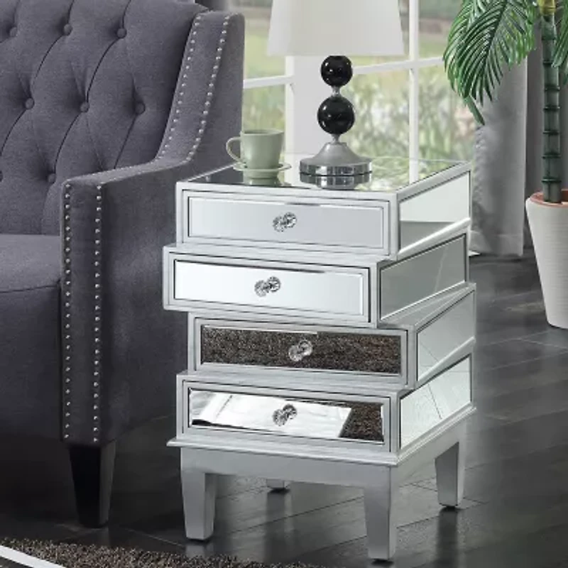 Gold Coast Living Room Collection Mirrored 4-Drawer End Table