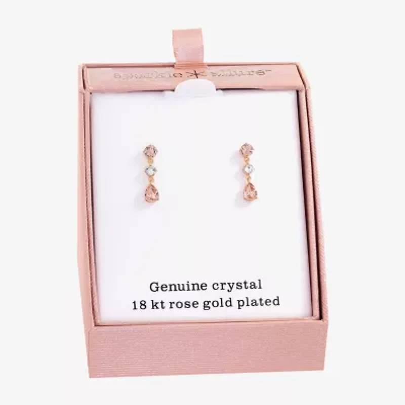 Sparkle Allure Womens Pink Crystal 18K Rose Gold Over Brass Drop Earrings