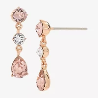 Sparkle Allure Womens Pink Crystal 18K Rose Gold Over Brass Drop Earrings