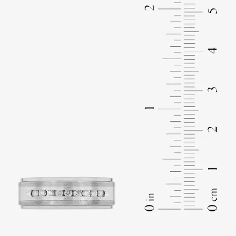 Mens 8MM 1/4 CT. T.W. Natural White Diamond Stainless Steel Tungsten Wedding Band